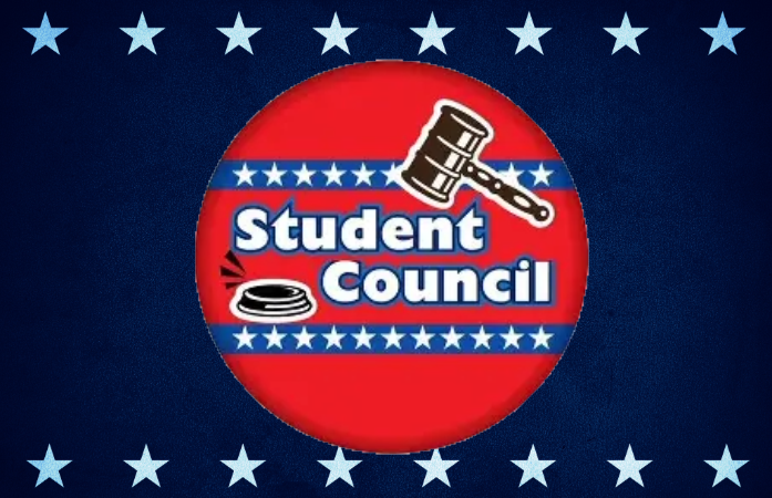 student council in a circle with a gavel, star border